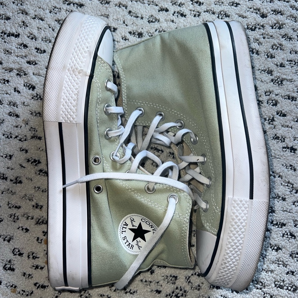 Platform Converse High-Top Sneakers in Sage and White